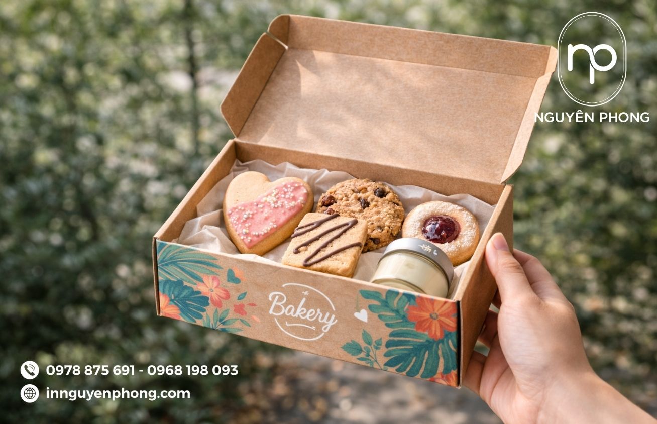 Mẫu hộp kraft bồi carton sóng đựng bánh quy 